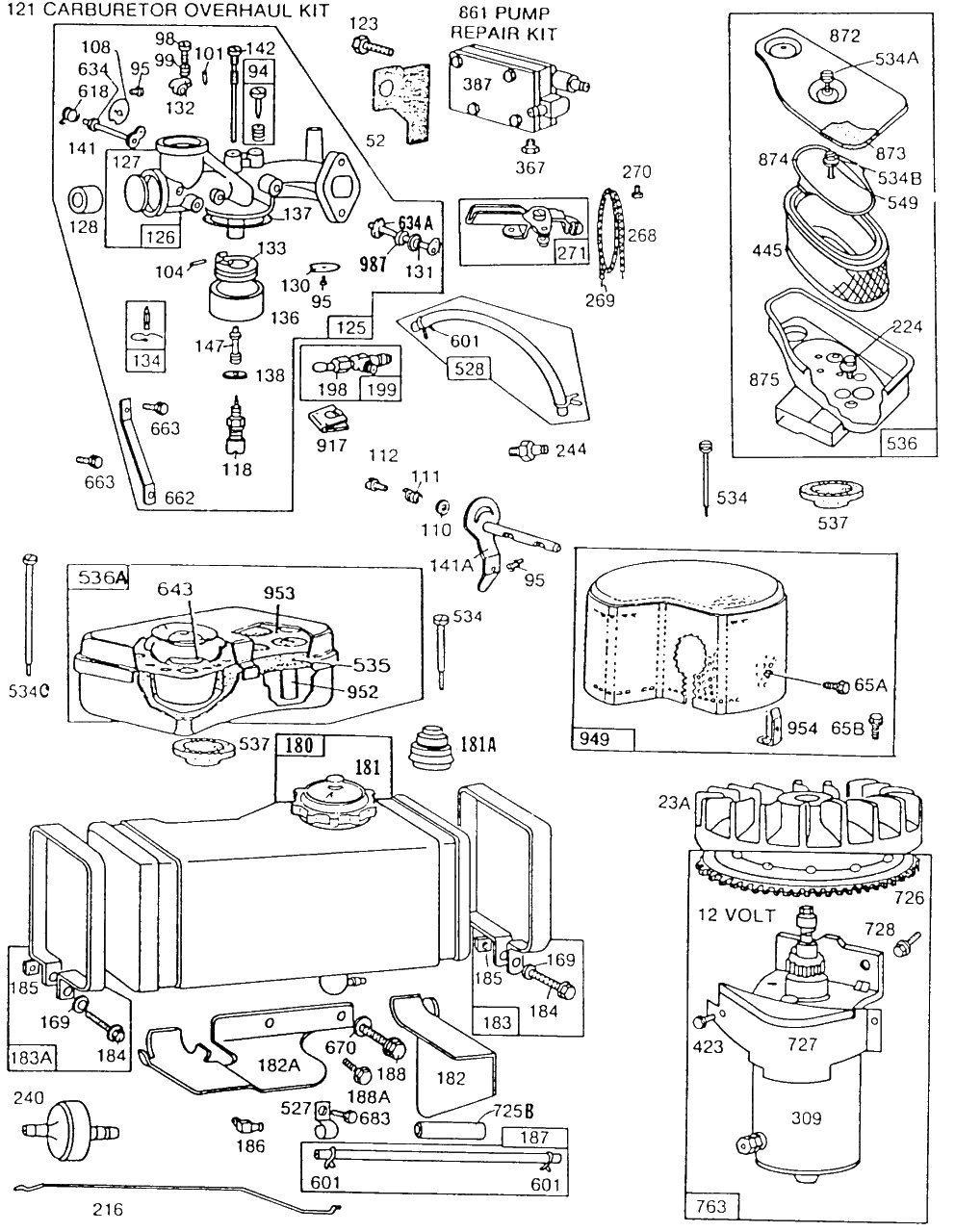 Carburetor And Fuel Tank Assembly Diagram and Parts List for 193707-0157-XX  Briggs and Stratton Engine